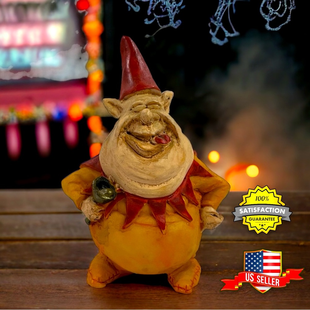 VTG Troll Ogre Laughing Gnome Jester Clown Figure Gnome Folk Art 3.6" OBI Signed